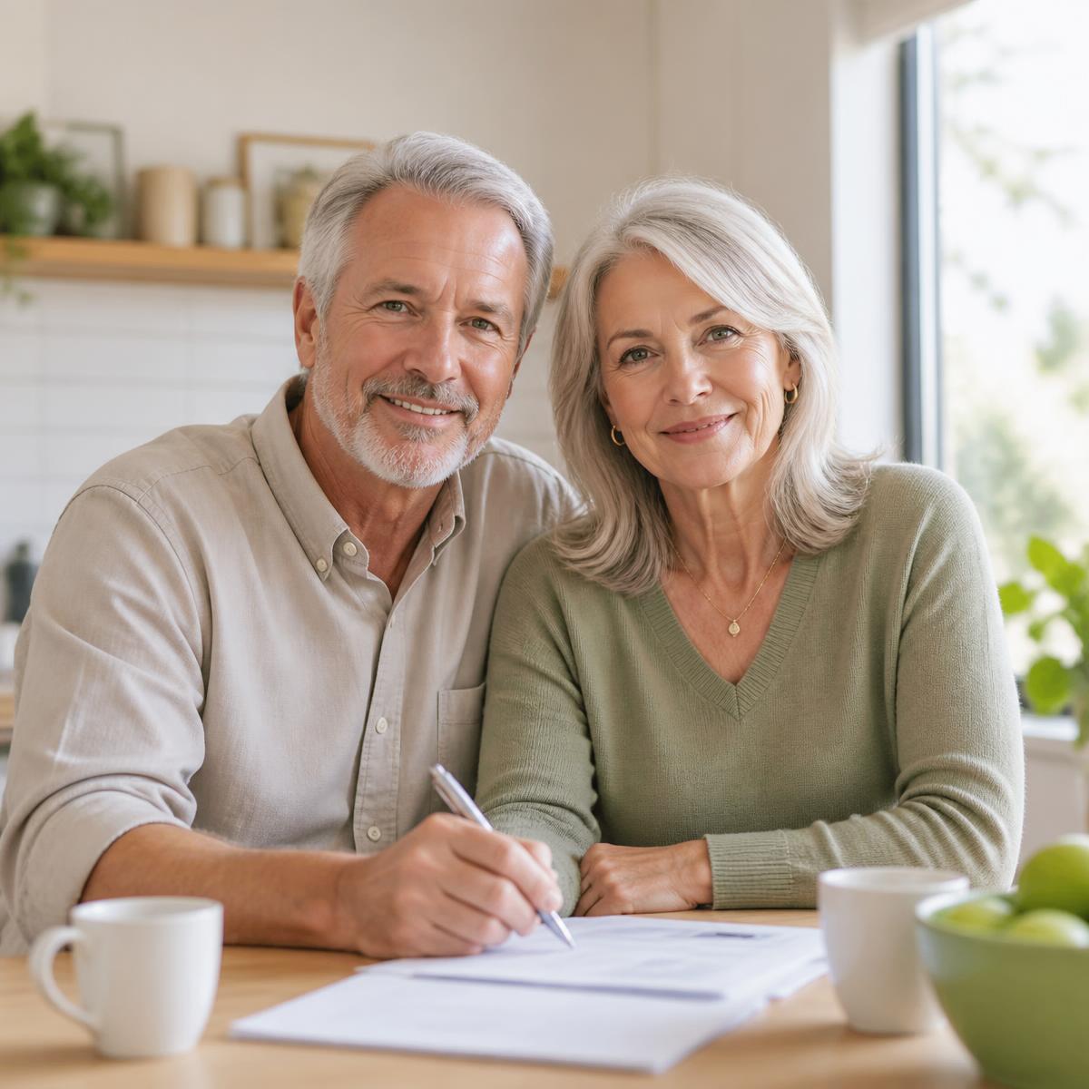 Older couple reviewing final expense insurance information at home